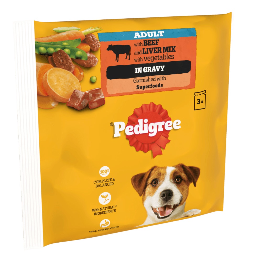 PEDIGREE® Adult Wet Dog Food with Beef & Liver Mix in Gravy 3 x 100g Pouch