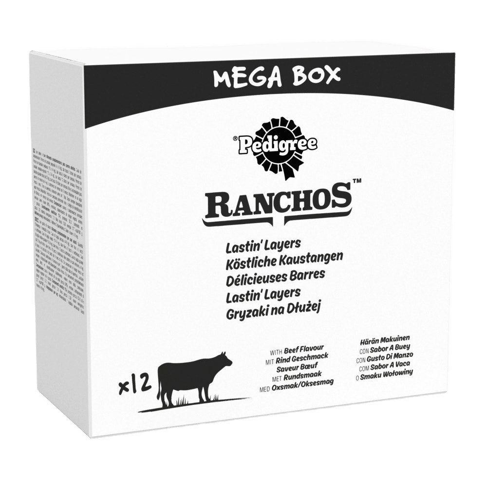 PEDIGREE® RANCHOS™ LASTIN LAYERS' Dog Chew Treat Beef Flavour 12x40g  Mega Box