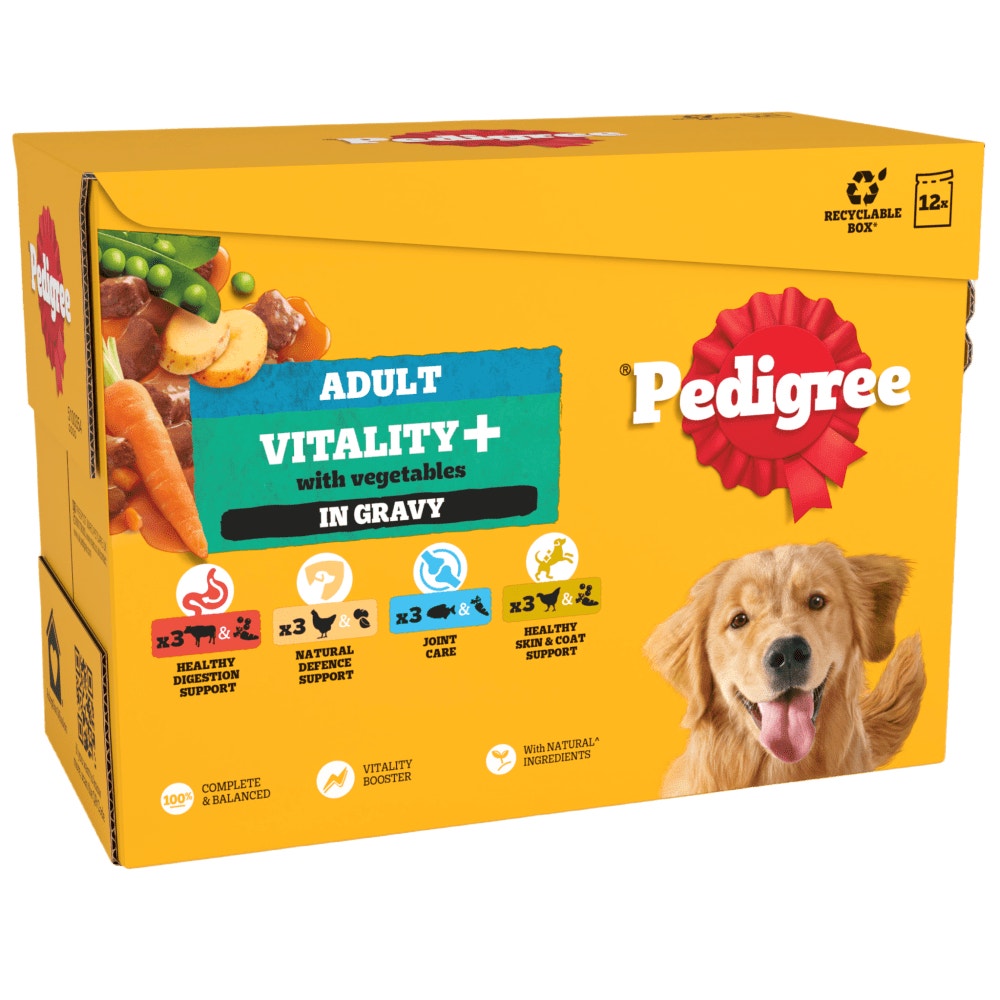 PEDIGREE® VITALITY+  Adult Wet Dog Food Selection in Gravy Pouch 12x85g, 40x85g