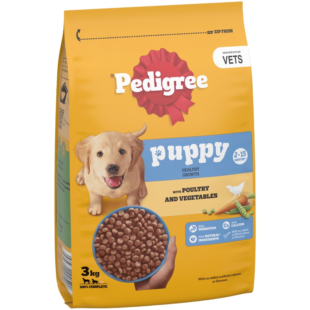 PEDIGREE® COMPLETE™ Junior/Puppy Dry Dog Food Poultry and Vegetables 12kg, 3kg