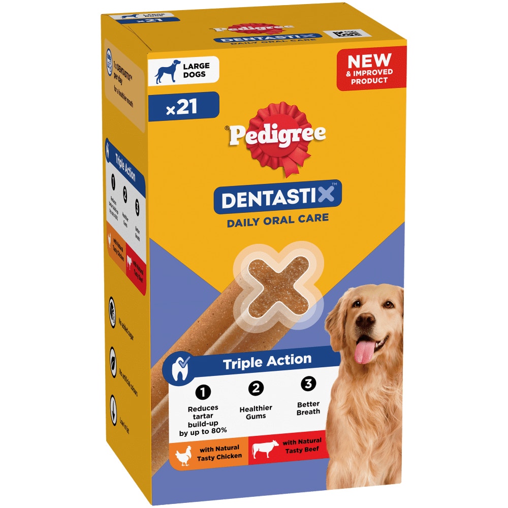 PEDIGREE DENTASTIX Daily Dental Chews Large Dog 105 Sticks, 42 Sticks, 21 Sticks Chicken & Beef