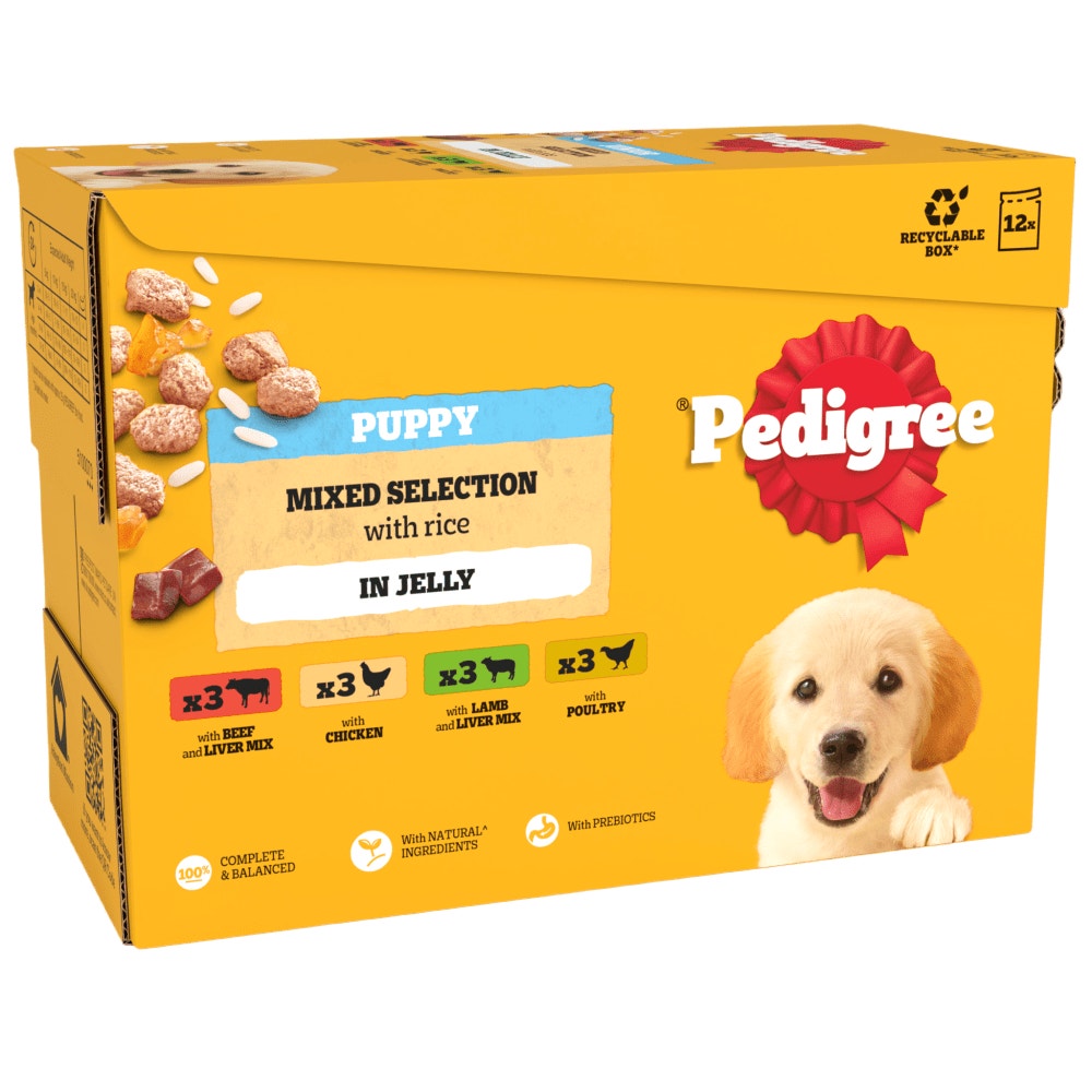 PEDIGREE® Junior Puppy Wet Dog Food Mixed Selection in Jelly Pouch 40 x 100g, 12 x 100g