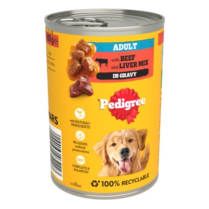 Adult Wet Dog Food Chunks in Gravy with Beef Can